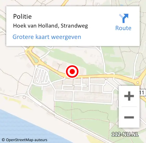 Locatie op kaart van de 112 melding: Politie Hoek van Holland, Strandweg op 13 mei 2022 23:33