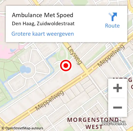 Locatie op kaart van de 112 melding: Ambulance Met Spoed Naar Den Haag, Zuidwoldestraat op 13 mei 2022 23:50