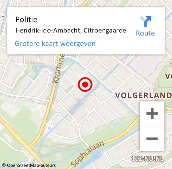 Locatie op kaart van de 112 melding: Politie Hendrik-Ido-Ambacht, Citroengaarde op 14 mei 2022 00:26