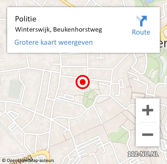 Locatie op kaart van de 112 melding: Politie Winterswijk, Beukenhorstweg op 14 mei 2022 00:26