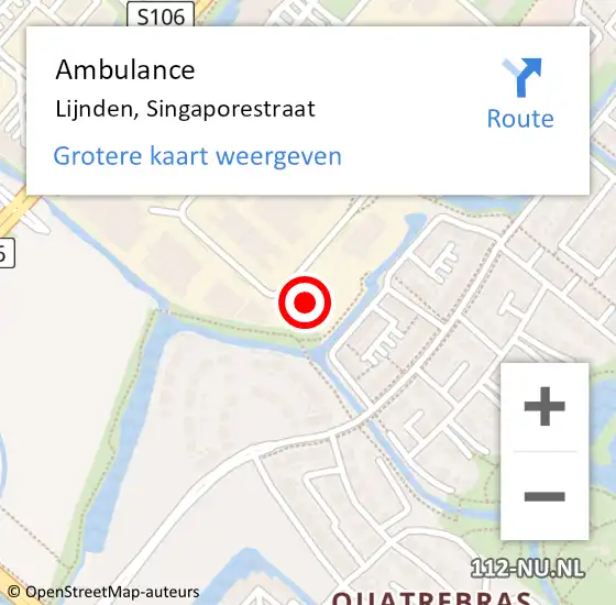 Locatie op kaart van de 112 melding: Ambulance Lijnden, Singaporestraat op 14 mei 2022 01:20
