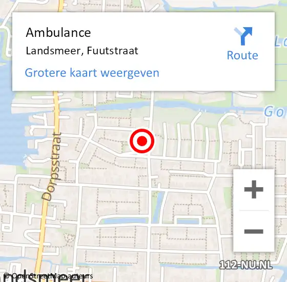 Locatie op kaart van de 112 melding: Ambulance Landsmeer, Fuutstraat op 14 mei 2022 01:21