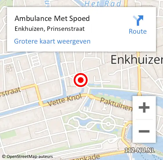 Locatie op kaart van de 112 melding: Ambulance Met Spoed Naar Enkhuizen, Prinsenstraat op 14 mei 2022 01:34