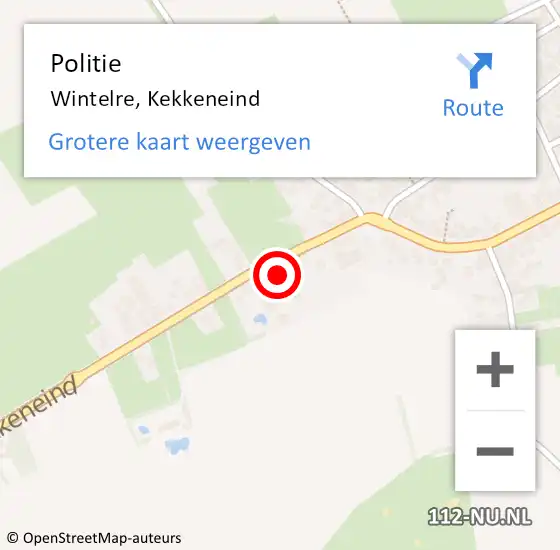 Locatie op kaart van de 112 melding: Politie Wintelre, Kekkeneind op 14 mei 2022 01:57