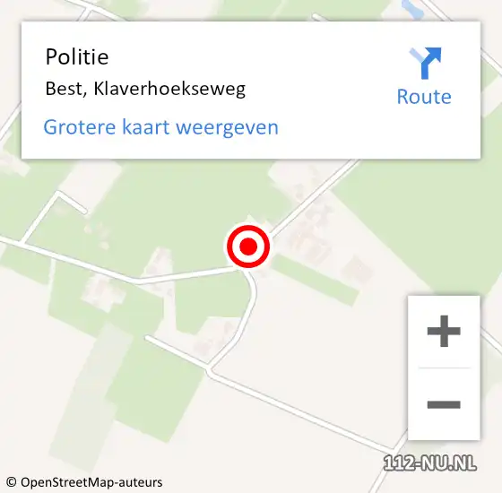 Locatie op kaart van de 112 melding: Politie Best, Klaverhoekseweg op 14 mei 2022 02:01