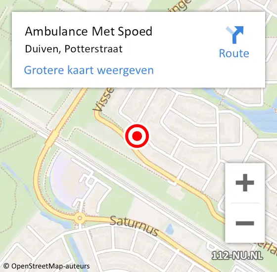 Locatie op kaart van de 112 melding: Ambulance Met Spoed Naar Duiven, Potterstraat op 14 mei 2022 02:37