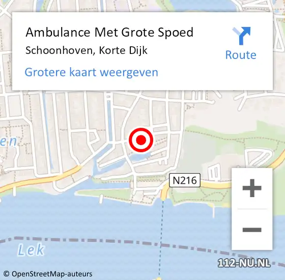 Locatie op kaart van de 112 melding: Ambulance Met Grote Spoed Naar Schoonhoven, Korte Dijk op 14 mei 2022 02:59