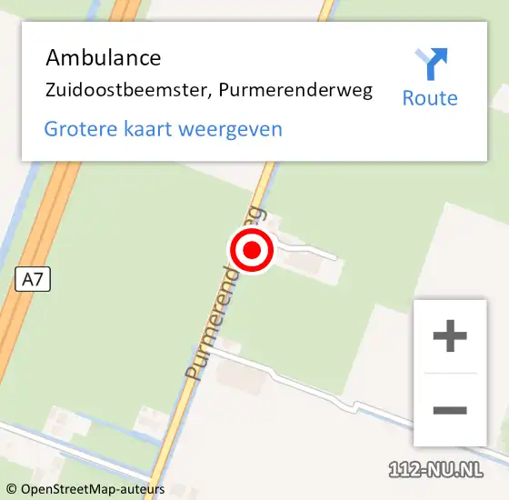 Locatie op kaart van de 112 melding: Ambulance Zuidoostbeemster, Purmerenderweg op 14 mei 2022 03:05