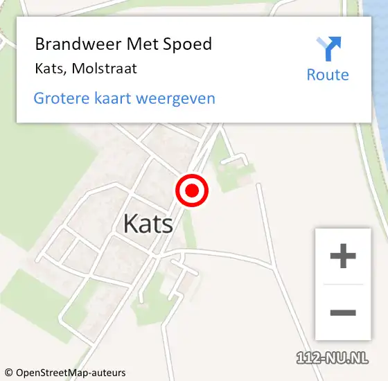 Locatie op kaart van de 112 melding: Brandweer Met Spoed Naar Kats, Molstraat op 14 mei 2022 03:12