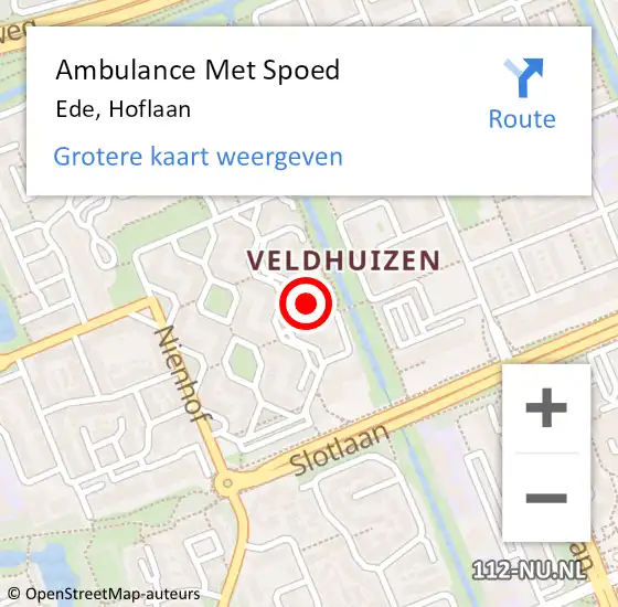 Locatie op kaart van de 112 melding: Ambulance Met Spoed Naar Ede, Hoflaan op 14 mei 2022 03:36