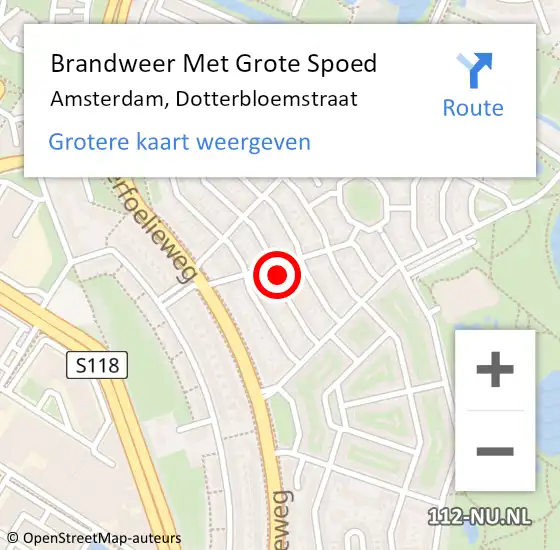 Locatie op kaart van de 112 melding: Brandweer Met Grote Spoed Naar Amsterdam, Dotterbloemstraat op 14 mei 2022 03:52