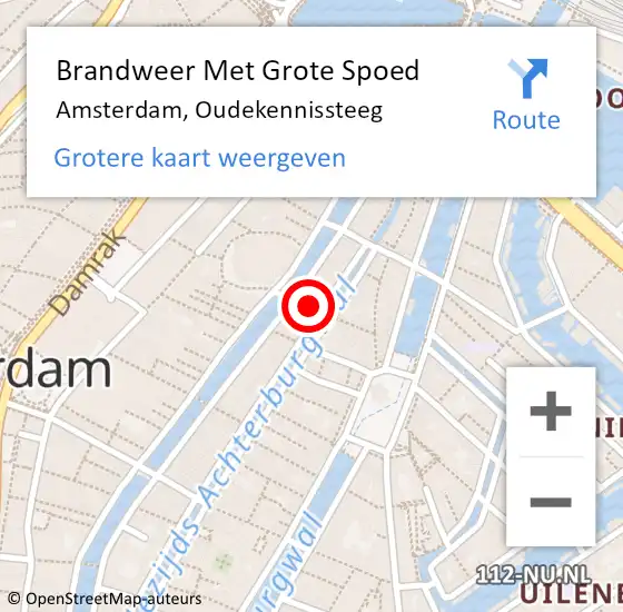 Locatie op kaart van de 112 melding: Brandweer Met Grote Spoed Naar Amsterdam, Oudekennissteeg op 14 mei 2022 04:02