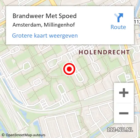 Locatie op kaart van de 112 melding: Brandweer Met Spoed Naar Amsterdam-Zuidoost, Millingenhof op 14 mei 2022 04:38