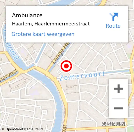 Locatie op kaart van de 112 melding: Ambulance Haarlem, Haarlemmermeerstraat op 14 mei 2022 05:35