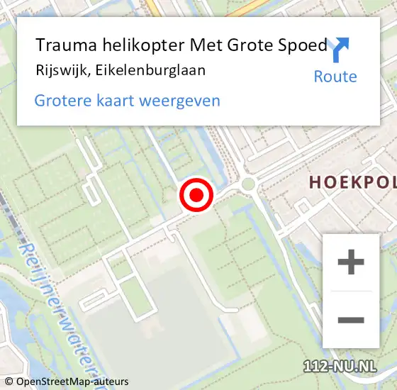 Locatie op kaart van de 112 melding: Trauma helikopter Met Grote Spoed Naar Rijswijk, Eikelenburglaan op 14 mei 2022 06:19