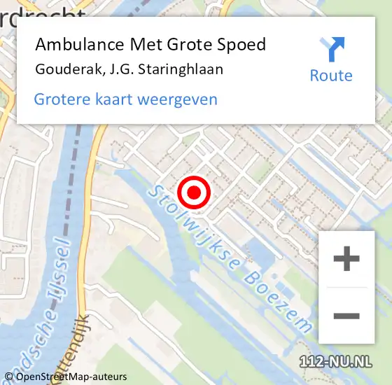 Locatie op kaart van de 112 melding: Ambulance Met Grote Spoed Naar Gouderak, J.G. Staringhlaan op 14 mei 2022 06:25