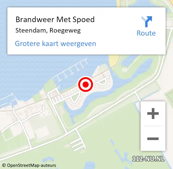 Locatie op kaart van de 112 melding: Brandweer Met Spoed Naar Steendam, Roegeweg op 14 mei 2022 06:41