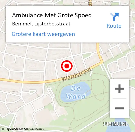 Locatie op kaart van de 112 melding: Ambulance Met Grote Spoed Naar Bemmel, Lijsterbesstraat op 14 mei 2022 07:03
