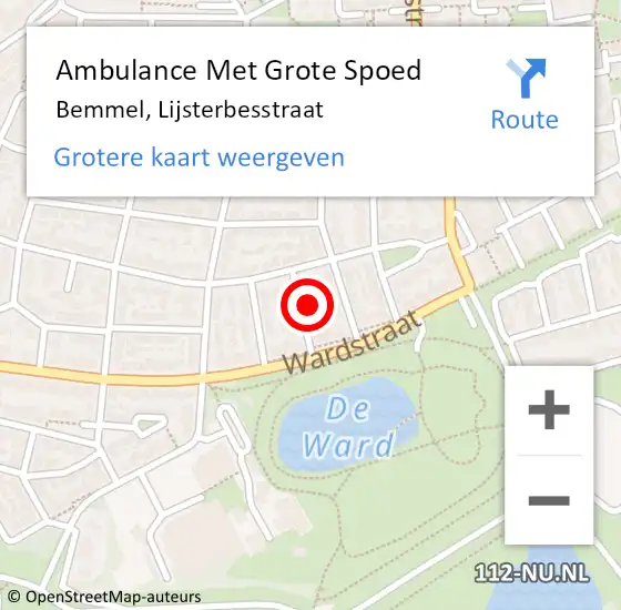 Locatie op kaart van de 112 melding: Ambulance Met Grote Spoed Naar Bemmel, Lijsterbesstraat op 14 mei 2022 07:14