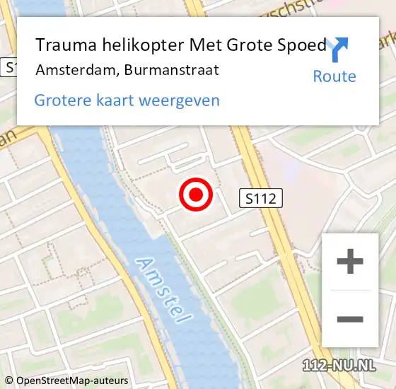 Locatie op kaart van de 112 melding: Trauma helikopter Met Grote Spoed Naar Amsterdam, Burmanstraat op 14 mei 2022 07:50