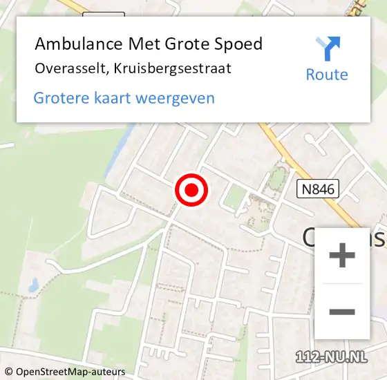 Locatie op kaart van de 112 melding: Ambulance Met Grote Spoed Naar Overasselt, Kruisbergsestraat op 14 mei 2022 07:52