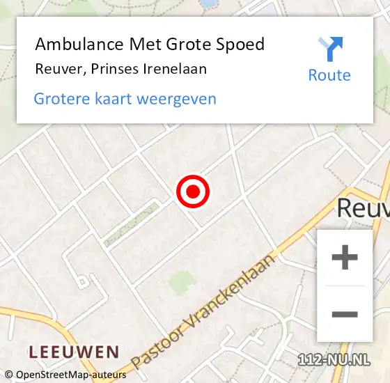 Locatie op kaart van de 112 melding: Ambulance Met Grote Spoed Naar Reuver, Prinses Irenelaan op 17 juli 2014 10:48