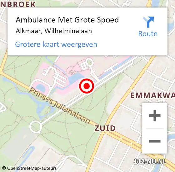 Locatie op kaart van de 112 melding: Ambulance Met Grote Spoed Naar Alkmaar, Wilhelminalaan op 14 mei 2022 08:29