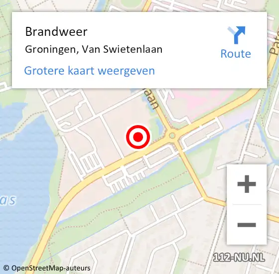 Locatie op kaart van de 112 melding: Brandweer Groningen, Van Swietenlaan op 14 mei 2022 08:30