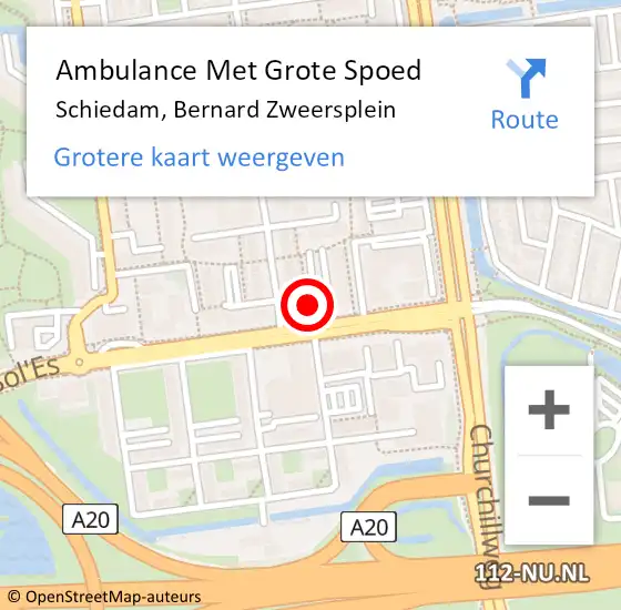 Locatie op kaart van de 112 melding: Ambulance Met Grote Spoed Naar Schiedam, Bernard Zweersplein op 14 mei 2022 08:52