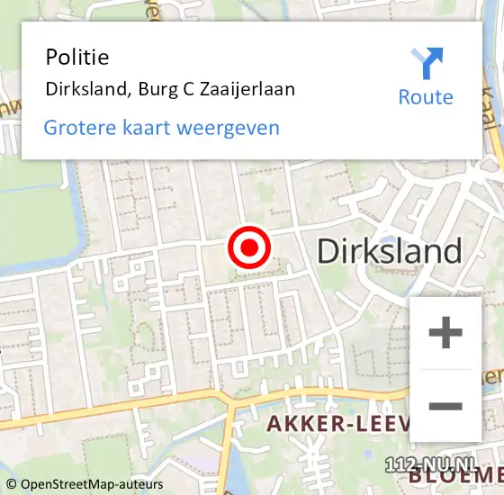 Locatie op kaart van de 112 melding: Politie Dirksland, Burg C Zaaijerlaan op 14 mei 2022 09:01