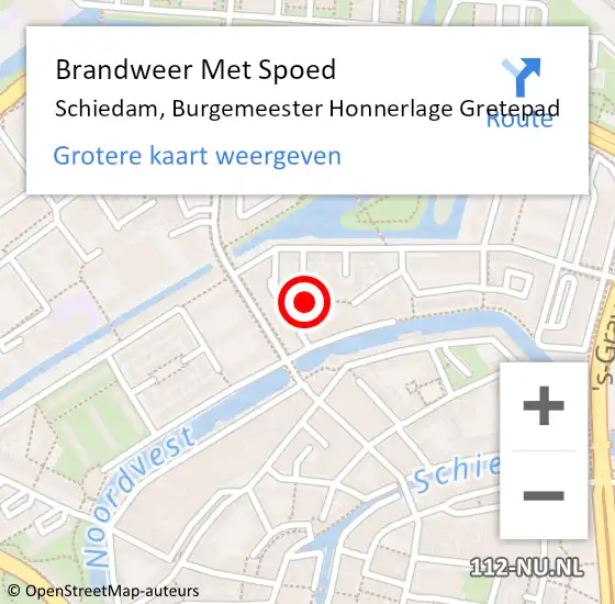 Locatie op kaart van de 112 melding: Brandweer Met Spoed Naar Schiedam, Burgemeester Honnerlage Gretepad op 14 mei 2022 09:04