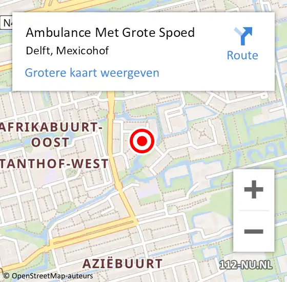 Locatie op kaart van de 112 melding: Ambulance Met Grote Spoed Naar Delft, Mexicohof op 14 mei 2022 09:14