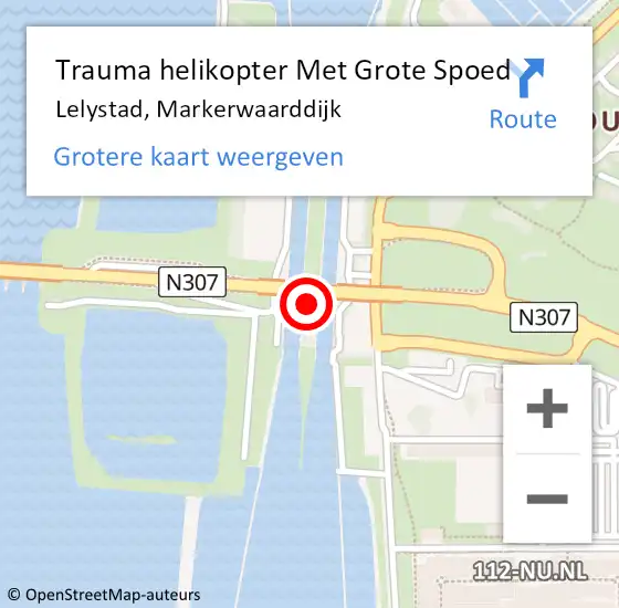 Locatie op kaart van de 112 melding: Trauma helikopter Met Grote Spoed Naar Lelystad, Markerwaarddijk op 14 mei 2022 09:22