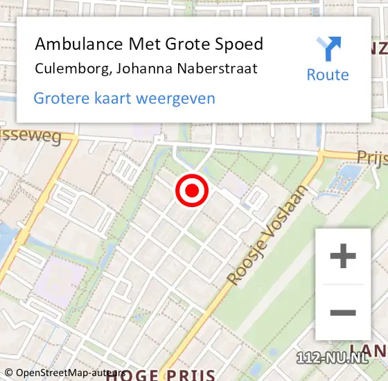 Locatie op kaart van de 112 melding: Ambulance Met Grote Spoed Naar Culemborg, Johanna Naberstraat op 14 mei 2022 09:26