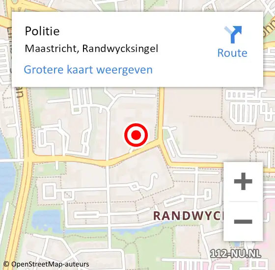 Locatie op kaart van de 112 melding: Politie Maastricht, Randwycksingel op 14 mei 2022 10:00