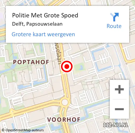 Locatie op kaart van de 112 melding: Politie Met Grote Spoed Naar Delft, Papsouwselaan op 14 mei 2022 10:16