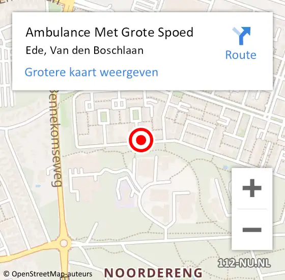 Locatie op kaart van de 112 melding: Ambulance Met Grote Spoed Naar Ede, Van den Boschlaan op 14 mei 2022 10:24