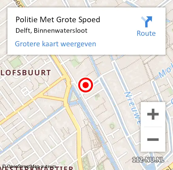 Locatie op kaart van de 112 melding: Politie Met Grote Spoed Naar Delft, Binnenwatersloot op 14 mei 2022 10:31