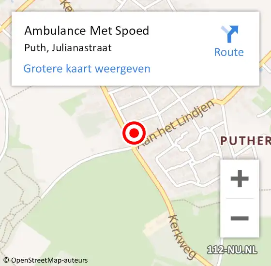 Locatie op kaart van de 112 melding: Ambulance Met Spoed Naar Puth, Julianastraat op 17 juli 2014 10:58