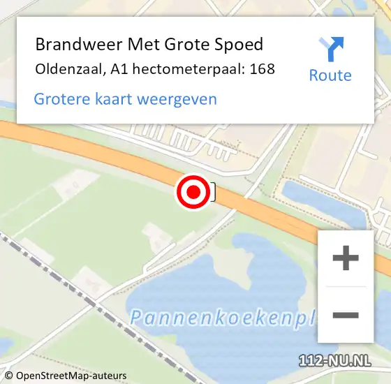 Locatie op kaart van de 112 melding: Brandweer Met Grote Spoed Naar Oldenzaal, A1 hectometerpaal: 168 op 14 mei 2022 10:41