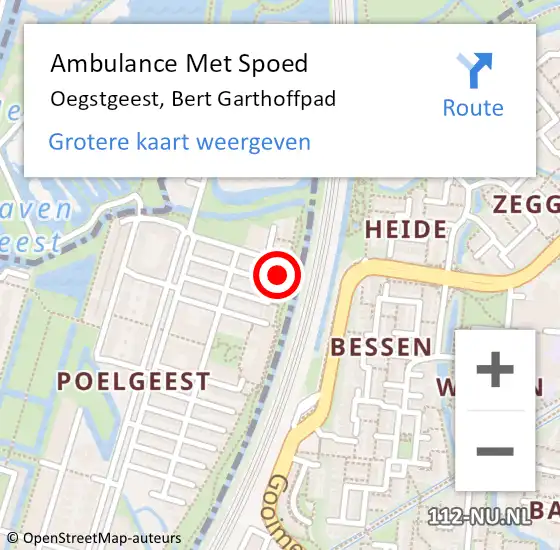 Locatie op kaart van de 112 melding: Ambulance Met Spoed Naar Oegstgeest, Bert Garthoffpad op 14 mei 2022 10:59