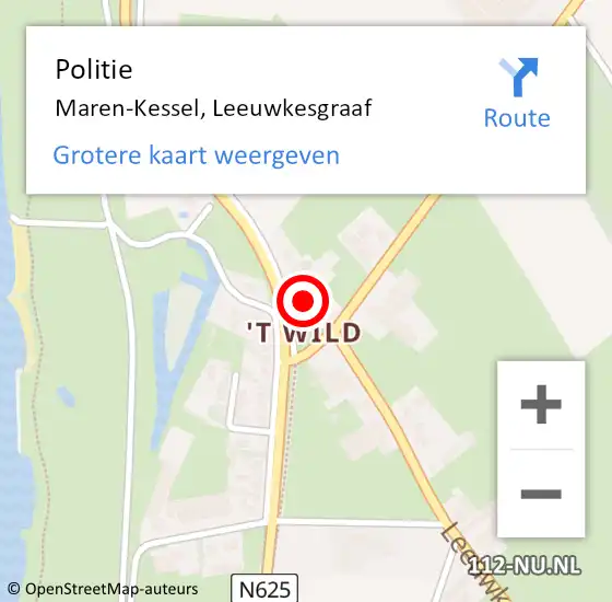 Locatie op kaart van de 112 melding: Politie Maren-Kessel, Leeuwkesgraaf op 14 mei 2022 11:03