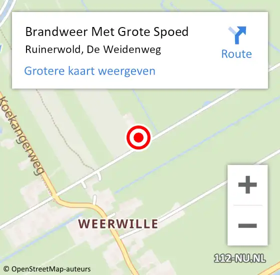 Locatie op kaart van de 112 melding: Brandweer Met Grote Spoed Naar Ruinerwold, De Weidenweg op 14 mei 2022 11:45