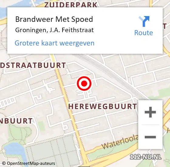 Locatie op kaart van de 112 melding: Brandweer Met Spoed Naar Groningen, J.A. Feithstraat op 14 mei 2022 11:46