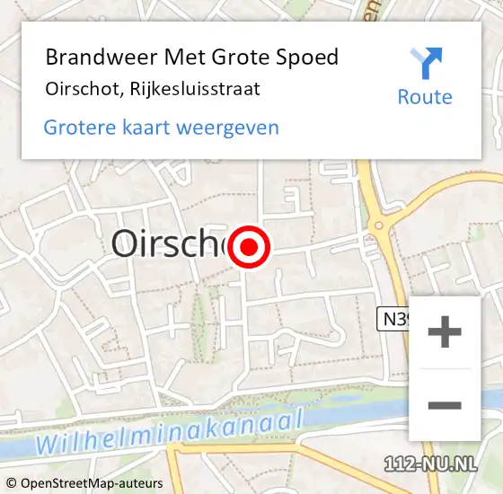 Locatie op kaart van de 112 melding: Brandweer Met Grote Spoed Naar Oirschot, Rijkesluisstraat op 14 mei 2022 12:07