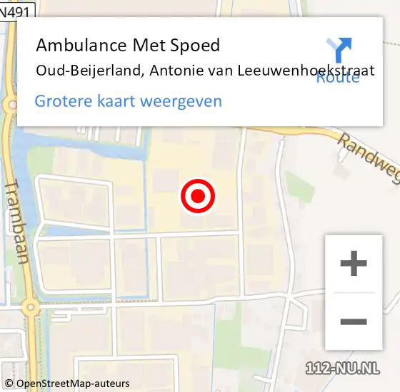 Locatie op kaart van de 112 melding: Ambulance Met Spoed Naar Oud-Beijerland, Antonie van Leeuwenhoekstraat op 14 mei 2022 12:14