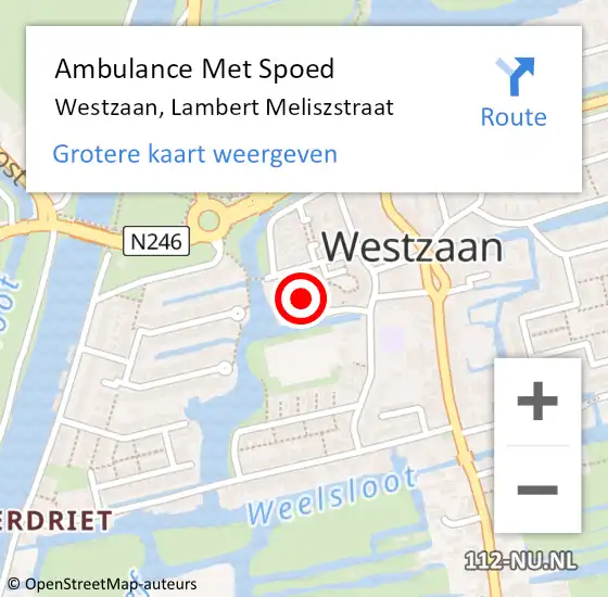 Locatie op kaart van de 112 melding: Ambulance Met Spoed Naar Westzaan, Lambert Meliszstraat op 14 mei 2022 12:17