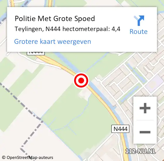 Locatie op kaart van de 112 melding: Politie Met Grote Spoed Naar Teylingen, N444 hectometerpaal: 4,4 op 14 mei 2022 12:18