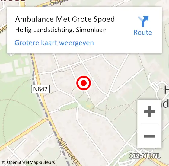 Locatie op kaart van de 112 melding: Ambulance Met Grote Spoed Naar Heilig Landstichting, Simonlaan op 14 mei 2022 12:48