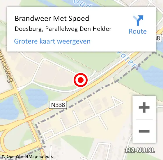 Locatie op kaart van de 112 melding: Brandweer Met Spoed Naar Doesburg, Parallelweg Den Helder op 14 mei 2022 12:56